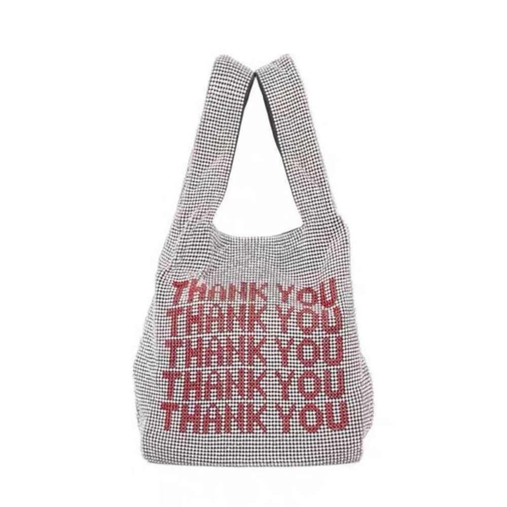 Mini Shopper Silver Rhinestone Bag Bling Thank You Women's Purses Bags
